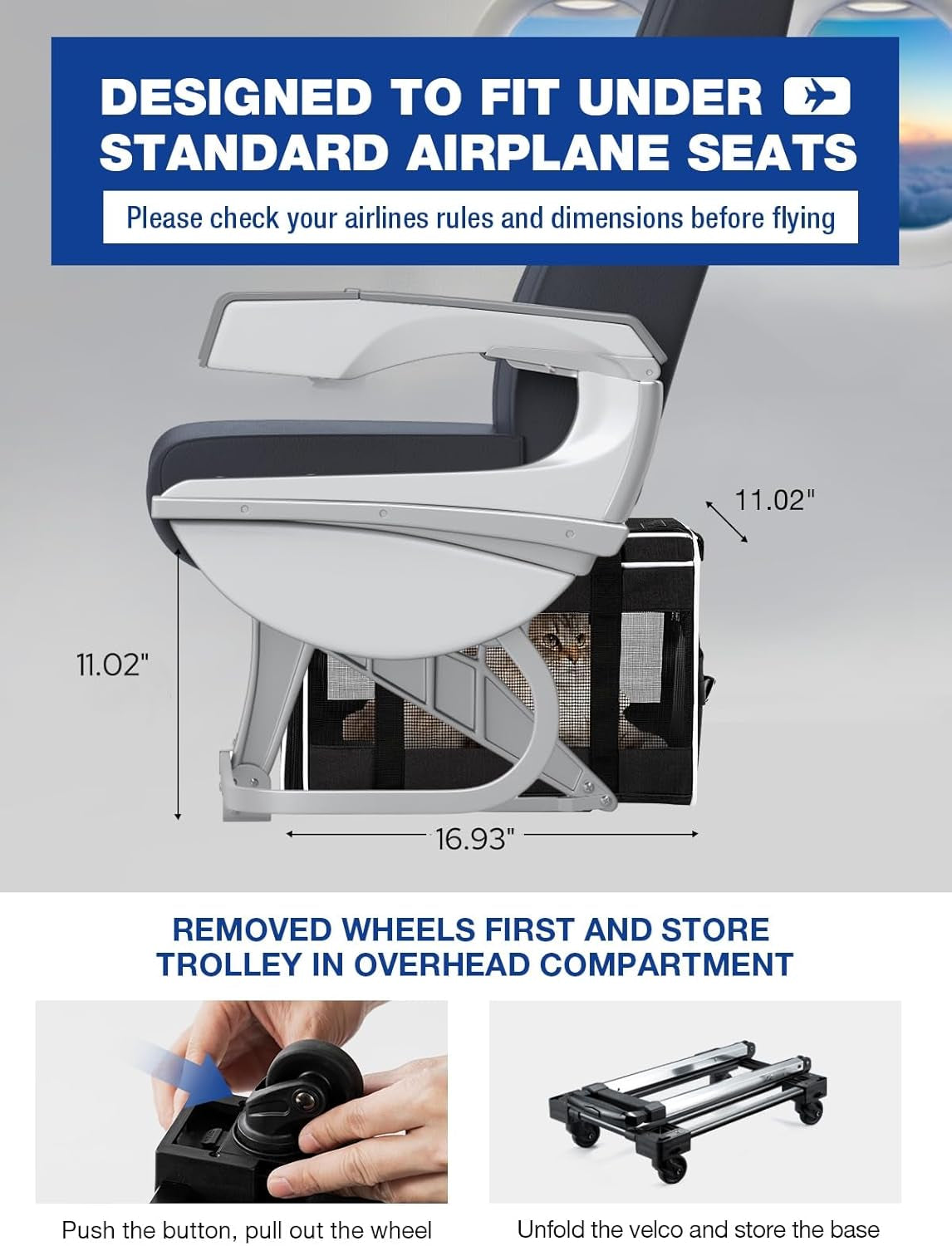 3-in-1 Rolling Pet Carrier for Cats & Small Dogs – Travel Bag with Telescopic Handle, Wheels, and Shoulder Strap – Portable & Airline Approved