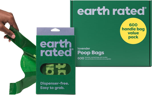 Dog Poop Bags with Easy-To-Tie Handles, Extra Wide Opening, Dispensing Boxes, Guaranteed Leakproof, Lavender, 600 Handle Bags
