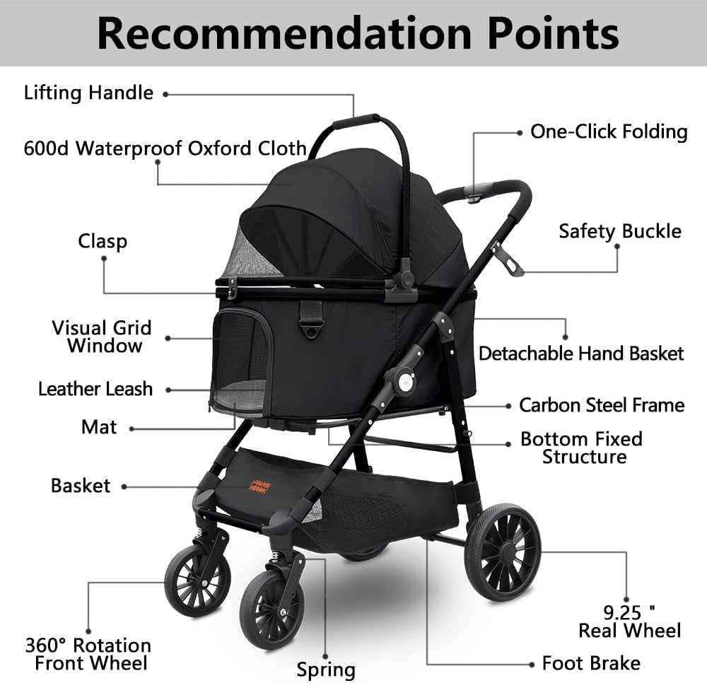 Jumbo Dog Stroller Fits 3 Small Pets up to 50Lbs, Heavy-Duty Stable Strollers with Shock Absorbing Wheels & Locking Brakes, for Walking, Jogging, Vet Visits and travel approved