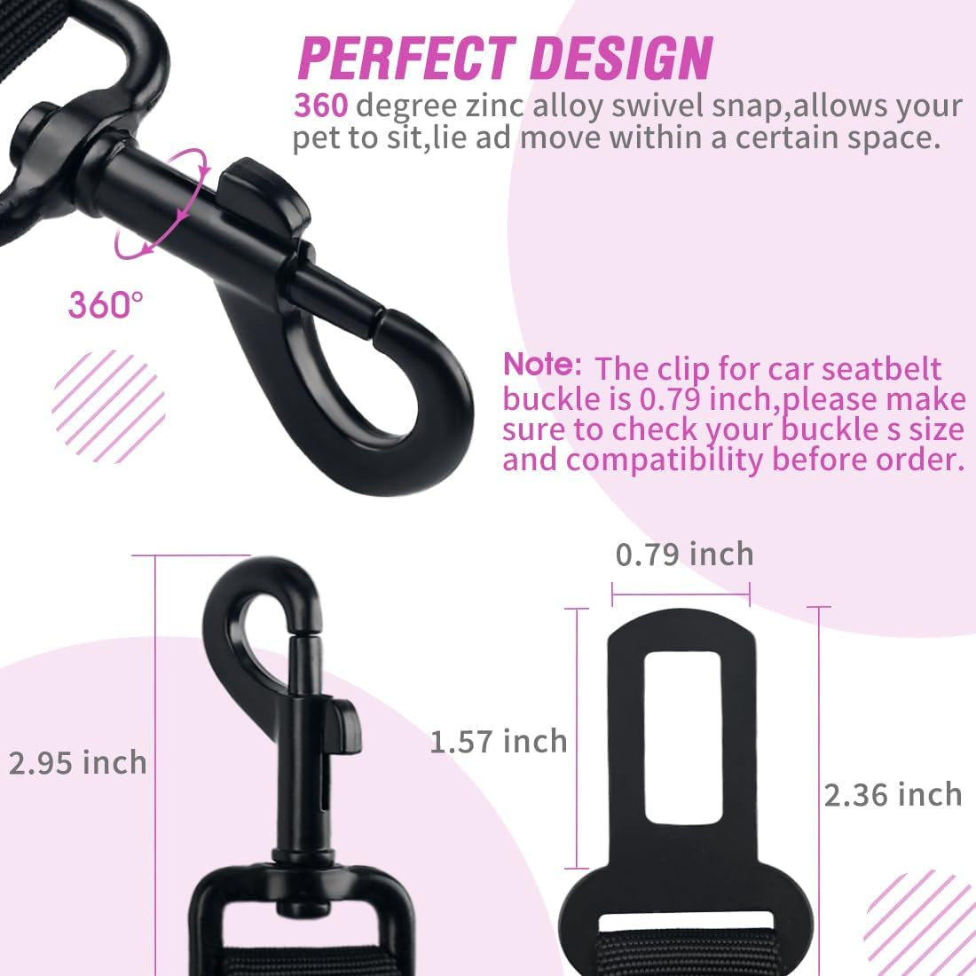 Dog Seat Belt, Durability Retractable Dog Car Harness Adjustable Dog Seat Belt for Vehicle Nylon Pet Safety Seat Belts Heavy Duty & Elastic