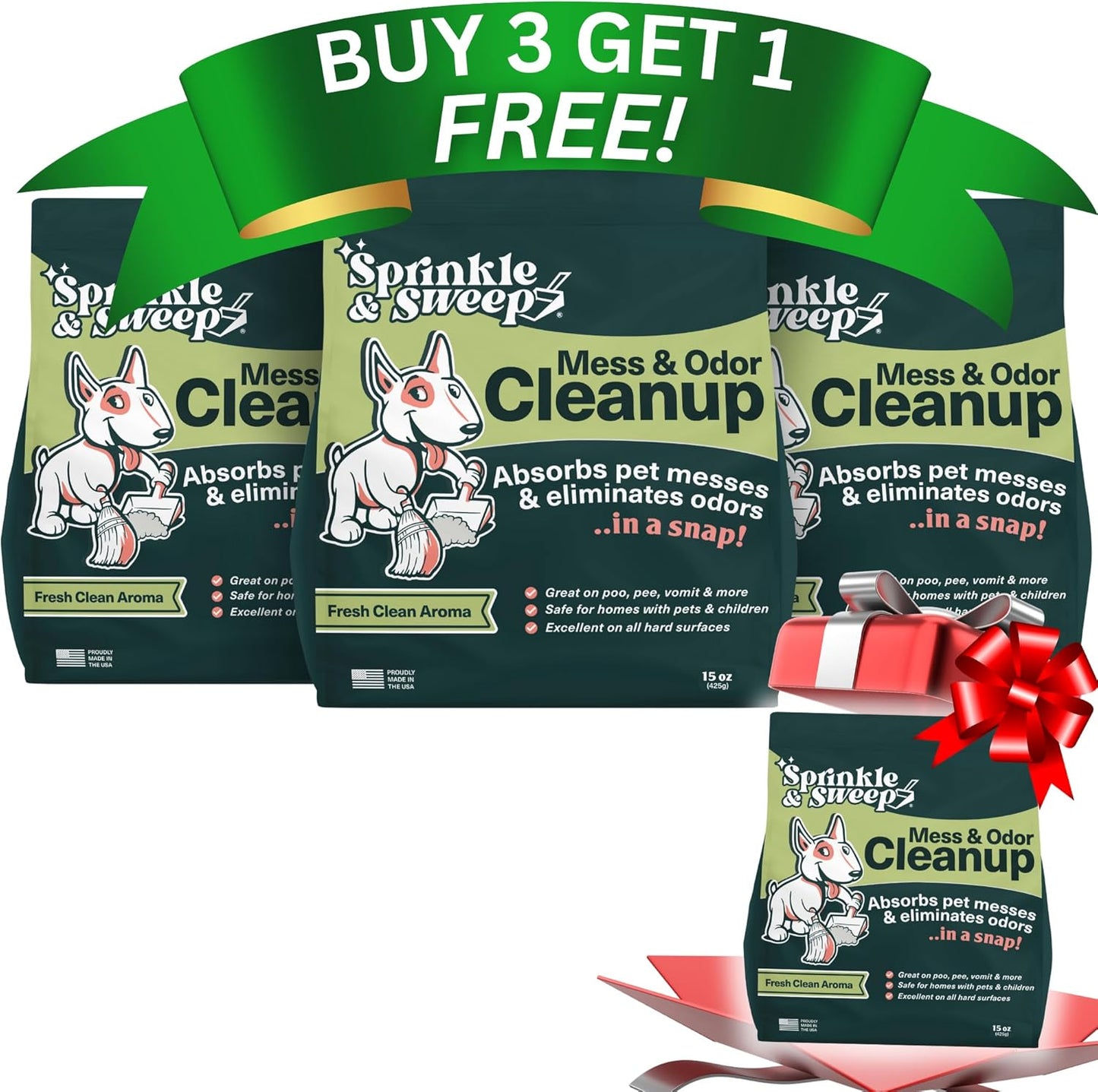 Pet Stain and Odor Remover - Bacteria & Enzyme Cleaner Pet Smell Eliminator for Dog or Cat Urine - Multi Purpose Enzymatic Cleaning Solution (4 Packs)