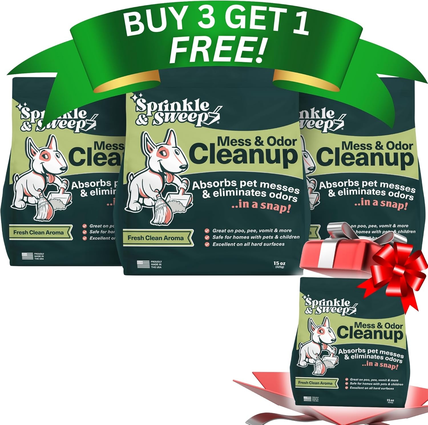 Pet Stain and Odor Remover - Bacteria & Enzyme Cleaner Pet Smell Eliminator for Dog or Cat Urine - Multi Purpose Enzymatic Cleaning Solution (4 Packs)