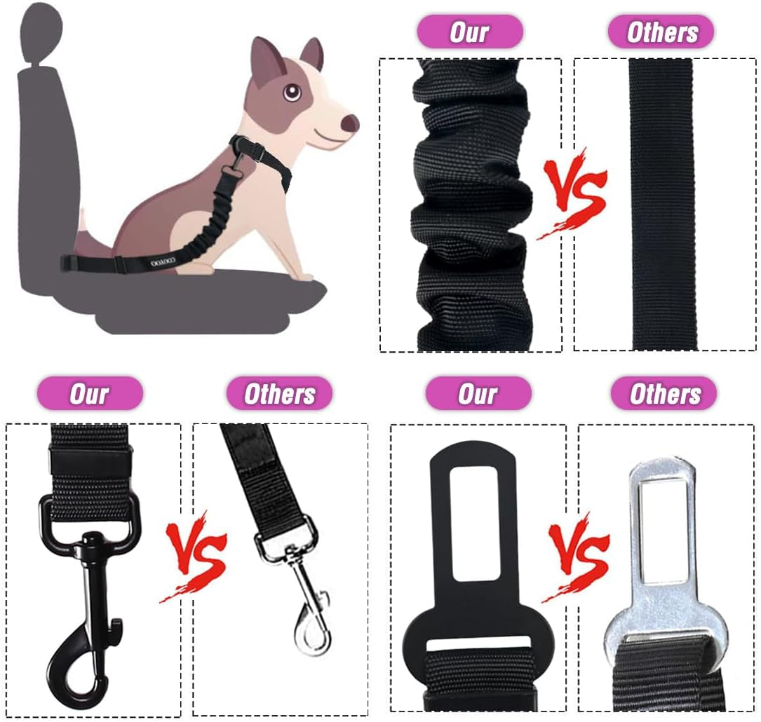 Dog Seat Belt, Durability Retractable Dog Car Harness Adjustable Dog Seat Belt for Vehicle Nylon Pet Safety Seat Belts Heavy Duty & Elastic