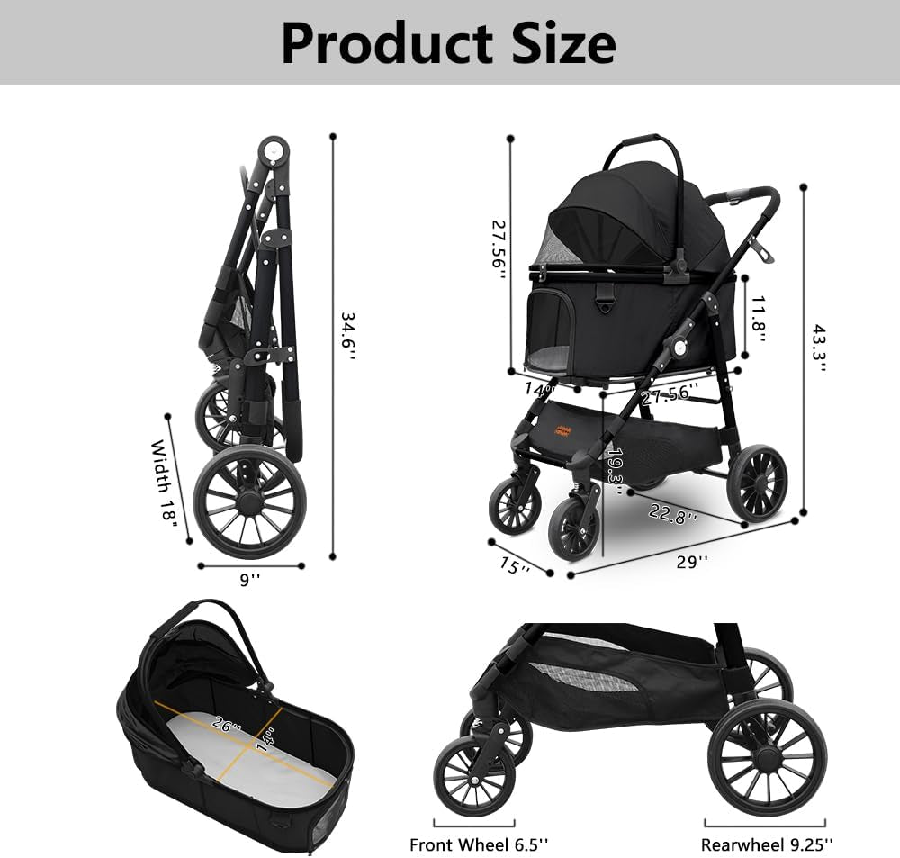 Jumbo Dog Stroller Fits 3 Small Pets up to 50Lbs, Heavy-Duty Stable Strollers with Shock Absorbing Wheels & Locking Brakes, for Walking, Jogging, Vet Visits and travel approved