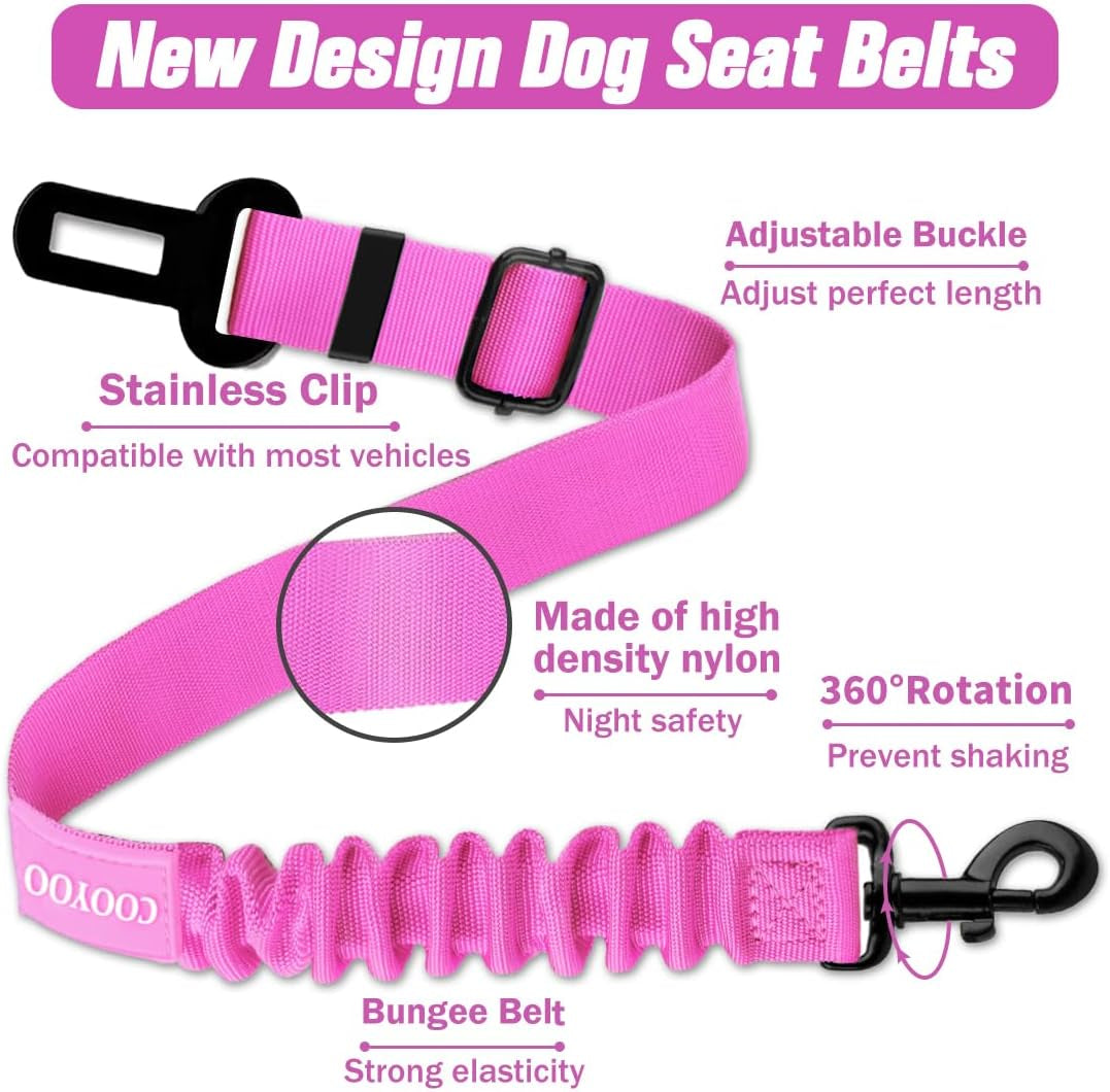 Dog Seat Belt, Durability Retractable Dog Car Harness Adjustable Dog Seat Belt for Vehicle Nylon Pet Safety Seat Belts Heavy Duty & Elastic