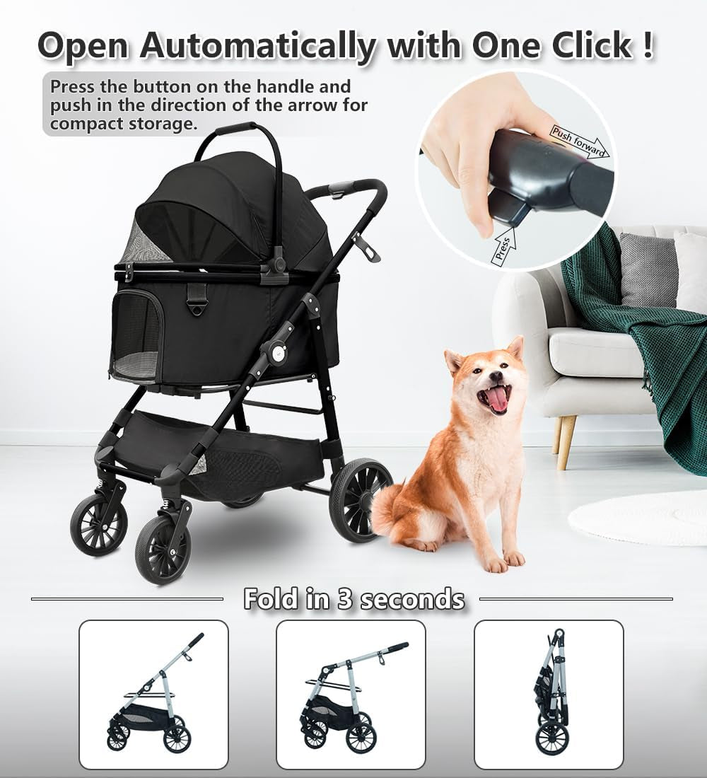 Jumbo Dog Stroller Fits 3 Small Pets up to 50Lbs, Heavy-Duty Stable Strollers with Shock Absorbing Wheels & Locking Brakes, for Walking, Jogging, Vet Visits and travel approved