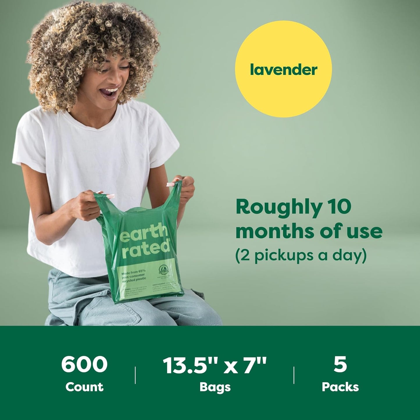 Dog Poop Bags with Easy-To-Tie Handles, Extra Wide Opening, Dispensing Boxes, Guaranteed Leakproof, Lavender, 600 Handle Bags