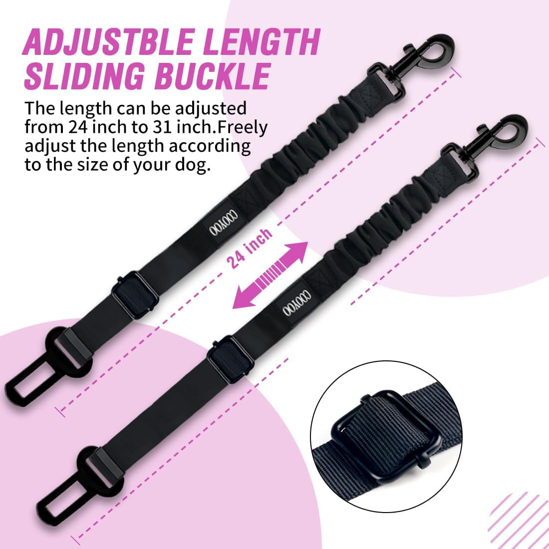 Dog Seat Belt, Durability Retractable Dog Car Harness Adjustable Dog Seat Belt for Vehicle Nylon Pet Safety Seat Belts Heavy Duty & Elastic