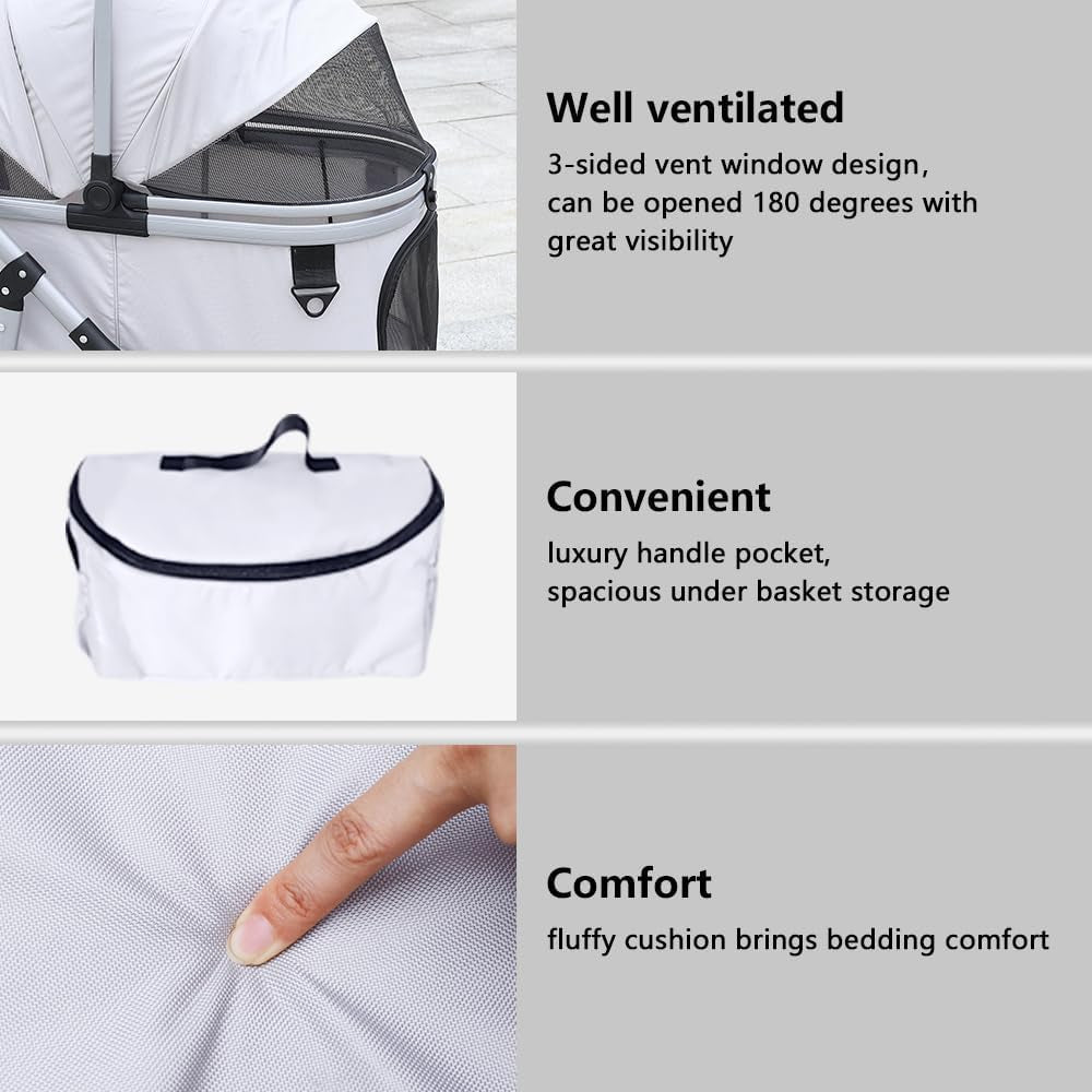 Jumbo Dog Stroller Fits 3 Small Pets up to 50Lbs, Heavy-Duty Stable Strollers with Shock Absorbing Wheels & Locking Brakes, for Walking, Jogging, Vet Visits and travel approved