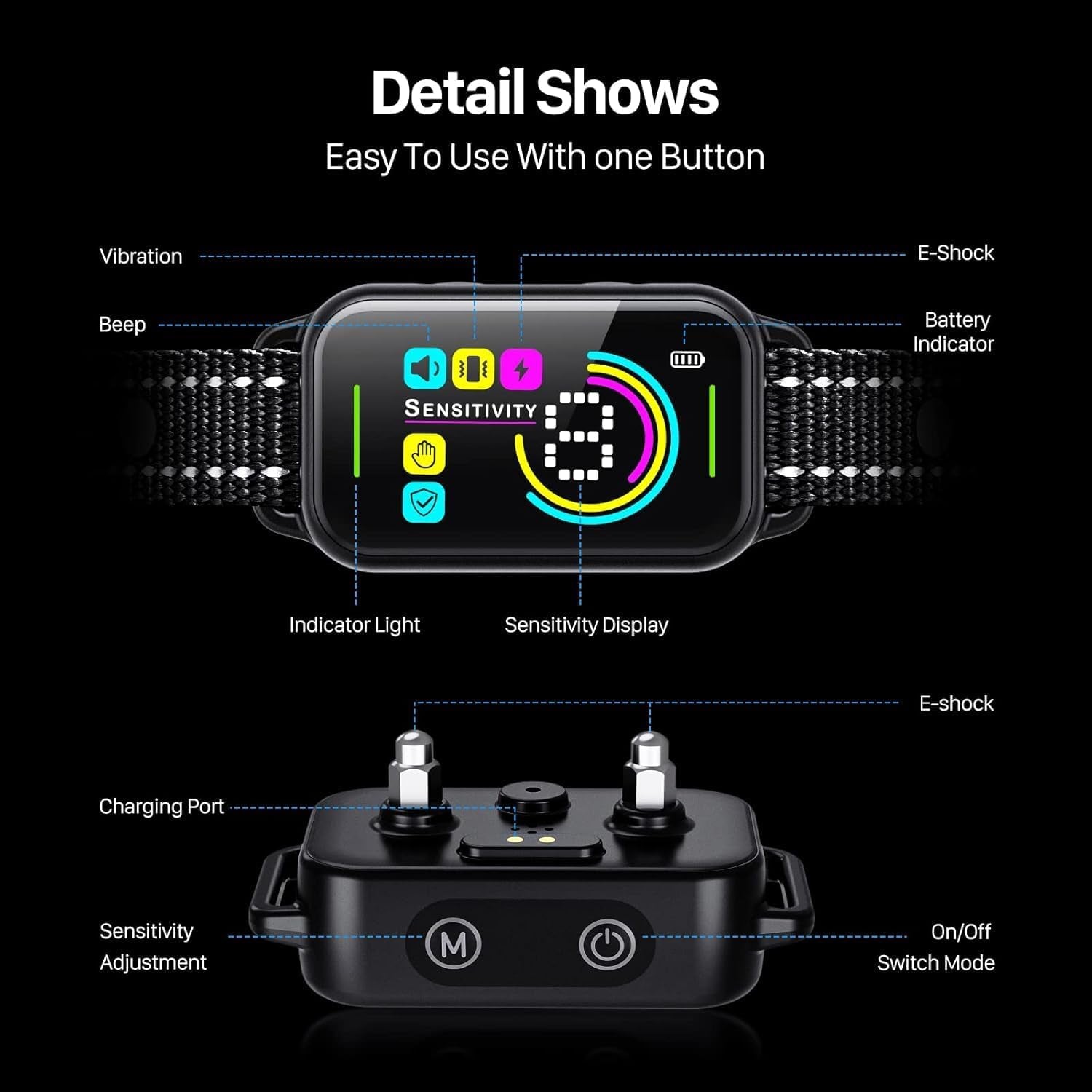 Smart Anti-Bark Collar for All Dogs (Small, Medium, Large) – Rechargeable Training Collar with 8 Adjustable Sensitivity Levels