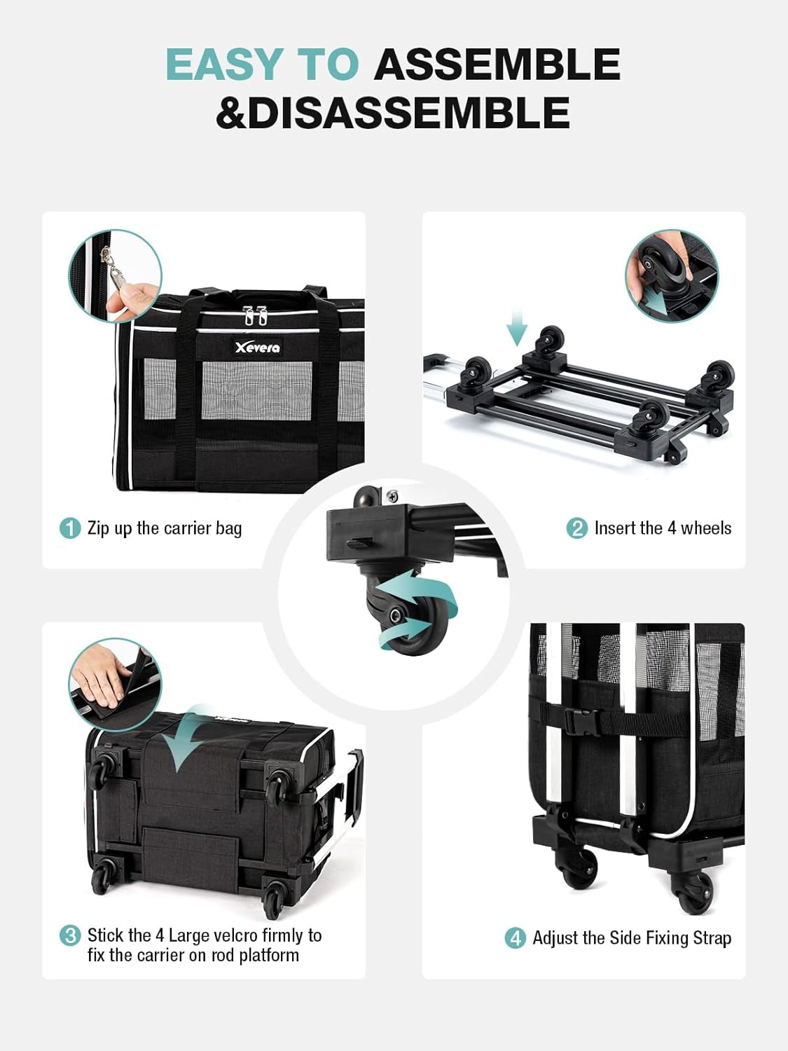 3-in-1 Rolling Pet Carrier for Cats & Small Dogs – Travel Bag with Telescopic Handle, Wheels, and Shoulder Strap – Portable & Airline Approved