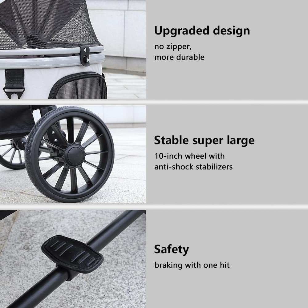 Jumbo Dog Stroller Fits 3 Small Pets up to 50Lbs, Heavy-Duty Stable Strollers with Shock Absorbing Wheels & Locking Brakes, for Walking, Jogging, Vet Visits and travel approved