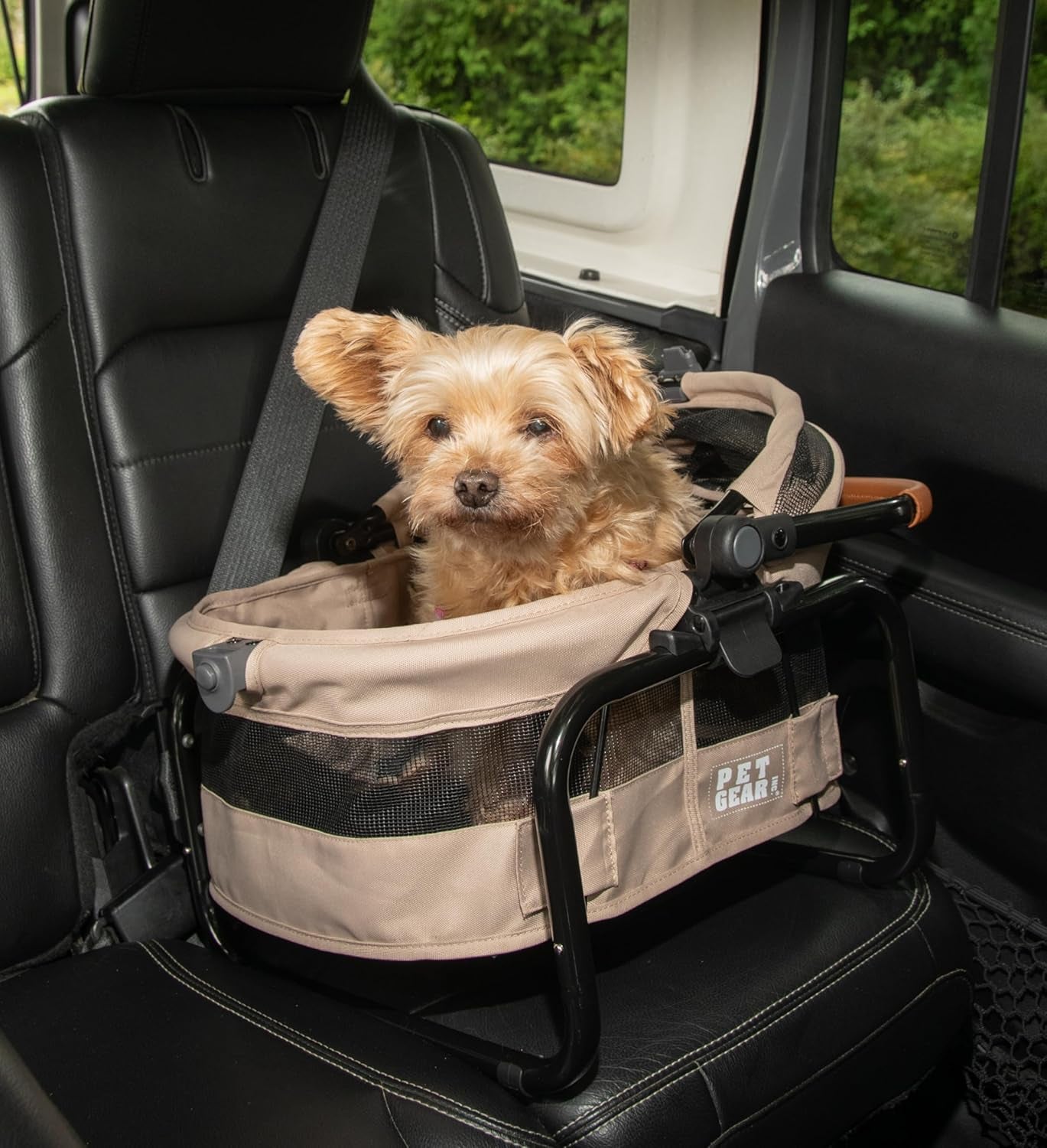 Pet Gear View 360 Ultra Lite Pet Safety Carrier & Car Seat for Small Dogs & Cats Push Button Entry, 15", Sand